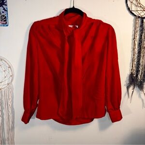 Vintage Pendleton Country Sophisticates Red Neck Tie Bow Blouse - Petite Small